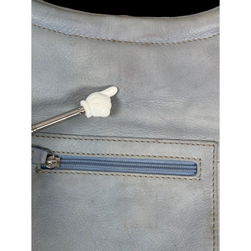 Vtg. Fossil Classic Light Blue Leather Tote Shoulder Bag Dual Handles - Picture 5 of 8